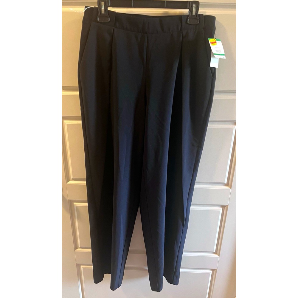 Anne Klein Women's Black Ponte Dress Pants Pleated Pull-On Stretch Straight L